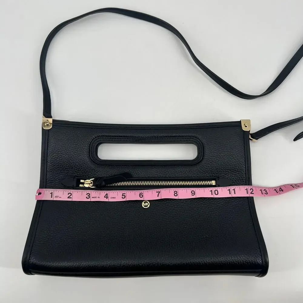 Michael Kors Jane Large Clutch Bag black pebbled leather crossbody luxe gold HW